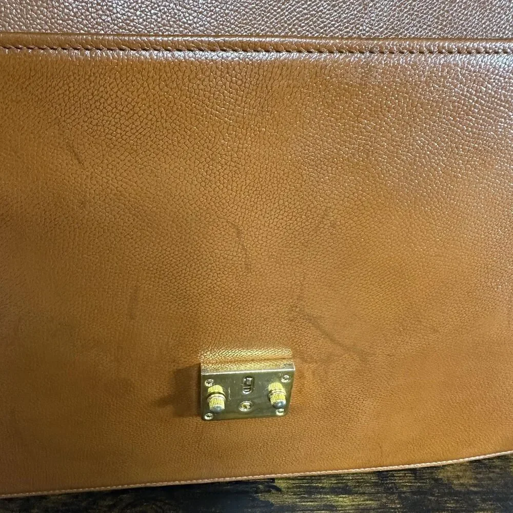 Yves Saint Laurent Vintage Briefcase Bag Womens Large Brown Leather Italy Lock